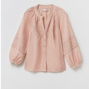 Piper and Scoot Peasant Blouse Embroidered‎ Bohemian Top Baby Pink  Size Medium